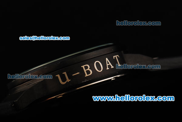 U-Boat Italo Fontana Left Hook Automatic Movement PVD Case with White Dial Small Calendar and Black Leather Strap - Click Image to Close